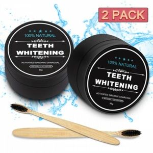 Charcoal Teeth Whitening Powder + Bamboo Brush